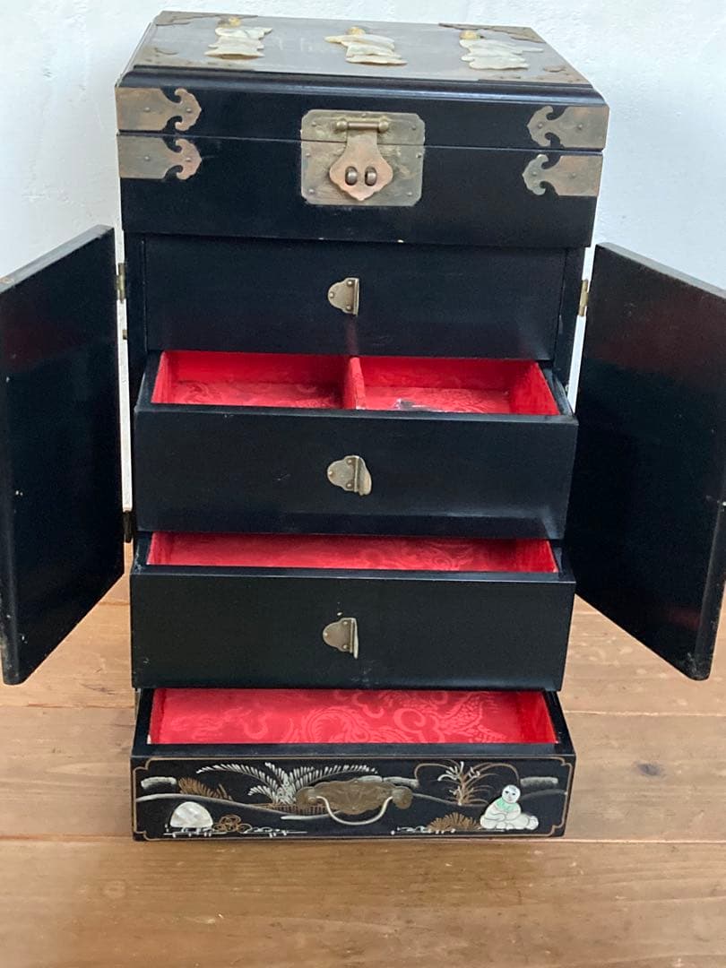 ビンテージ家具 螺鈿細工 観音扉 棚 ビンテージ インテリア螺鈿家具