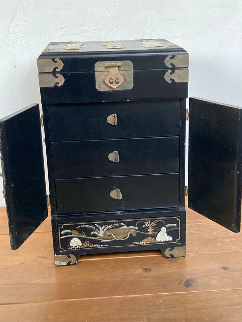 ビンテージ家具 螺鈿細工 観音扉 棚 ビンテージ インテリア螺鈿家具