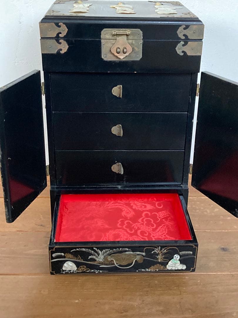 ビンテージ家具 螺鈿細工 観音扉 棚 ビンテージ インテリア螺鈿家具