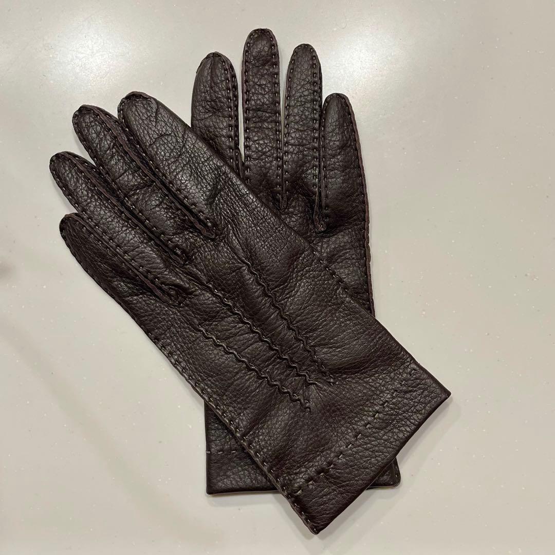 DENTS デンツ 革手袋 手縫い ディアスキン 茶（BARK）美品 6.5