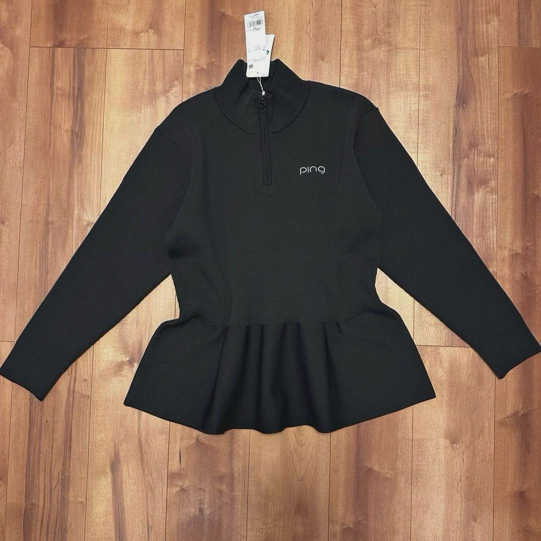 ping 長袖　ペプラム　ハイネック　セーター　春秋　ブラック　ゴルフウェア