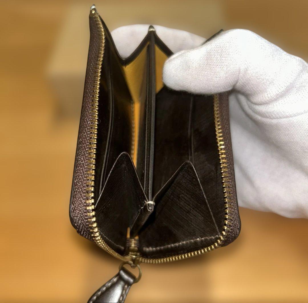 ☆ガンゾ☆ 本革 L字ファスナー小銭入れ カードケース ダークブラウン