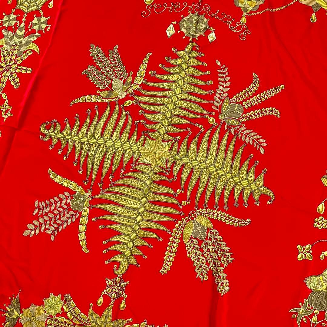 【極美品】HERMES 超大判 カレ140 スカーフ シルク シェヘラザード 赤