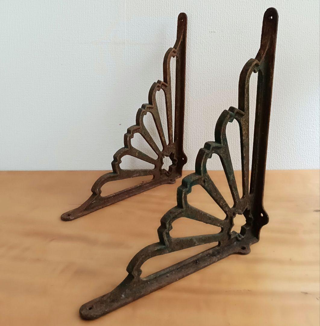 鋳鉄 棚受けブラケット 2点 ダークグリーン