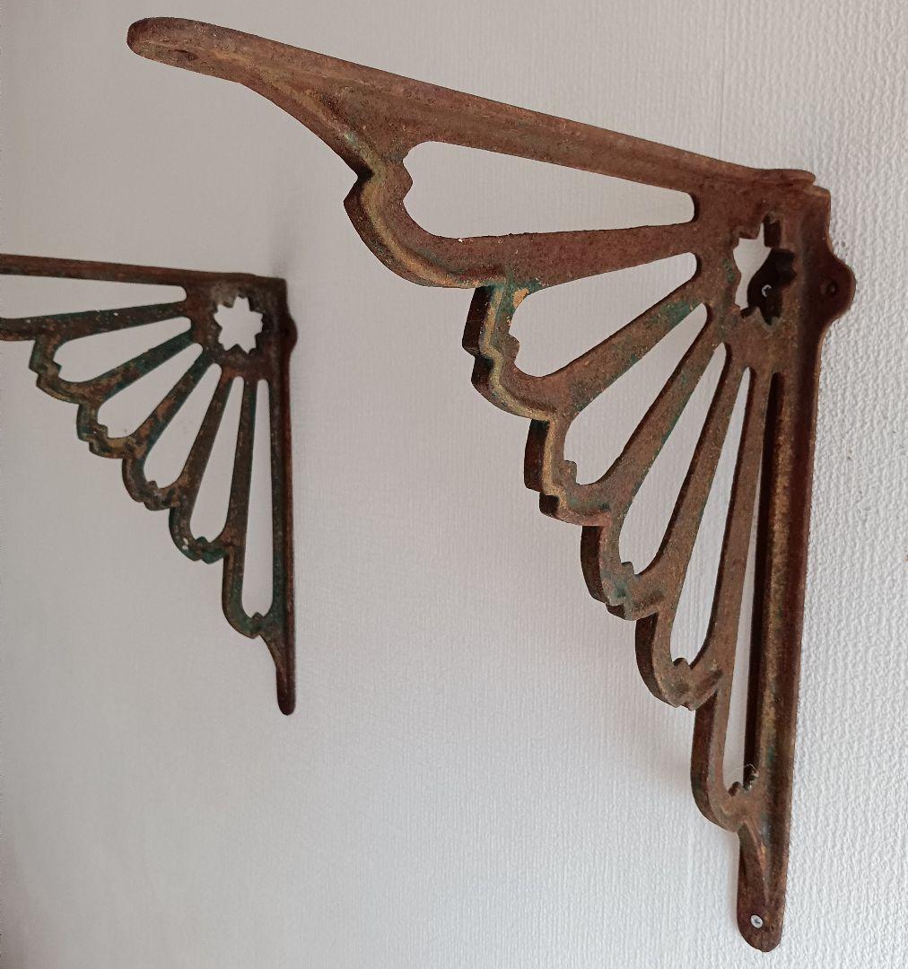 鋳鉄 棚受けブラケット 2点 ダークグリーン