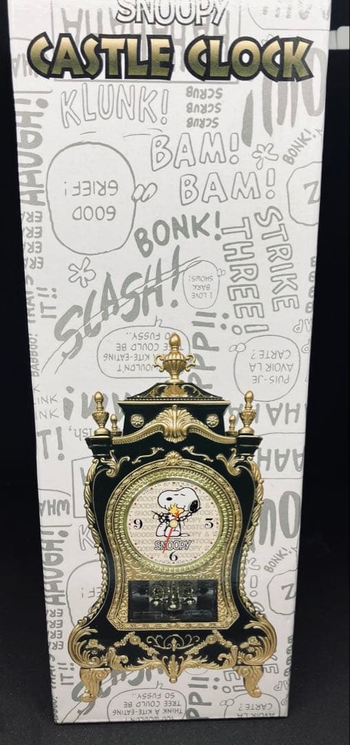 スヌーピー キャッスルクロック 置時計　ウッドストック　ブラック　ゴールド