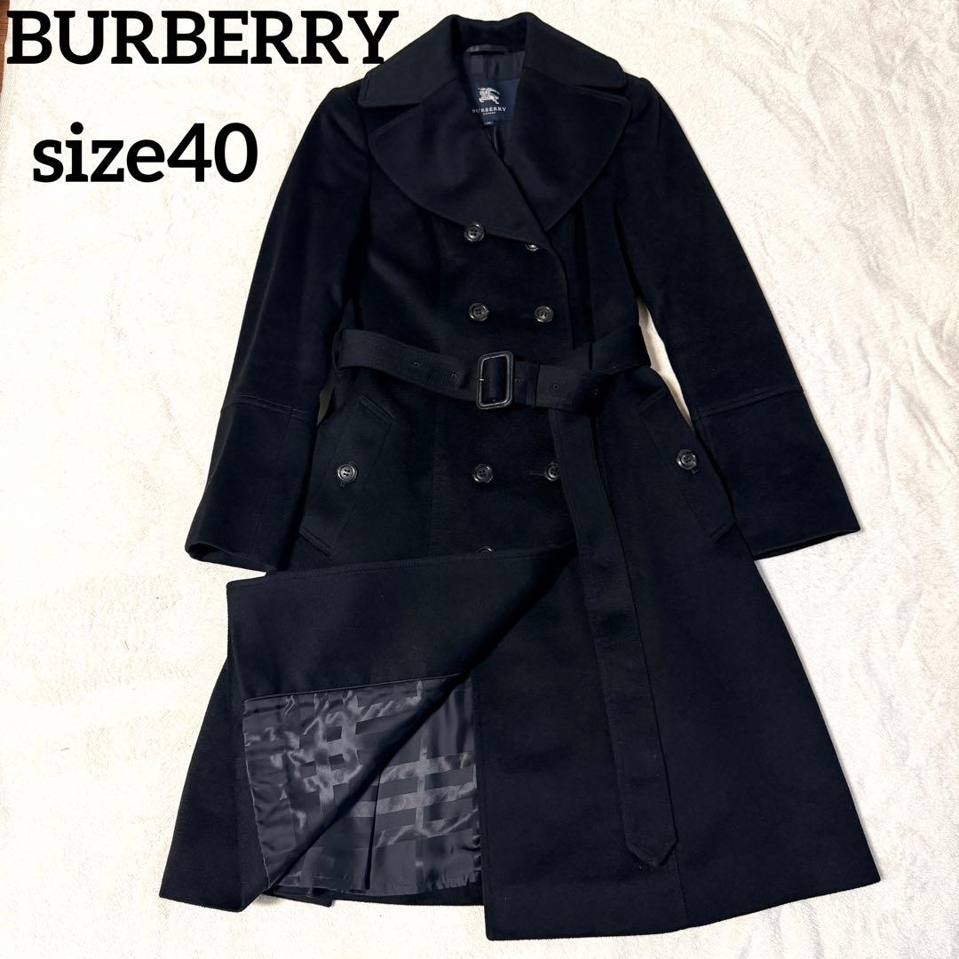 美品✨上質✨BURBERRY レディース ロングコート Aライン カシミヤ混 黒