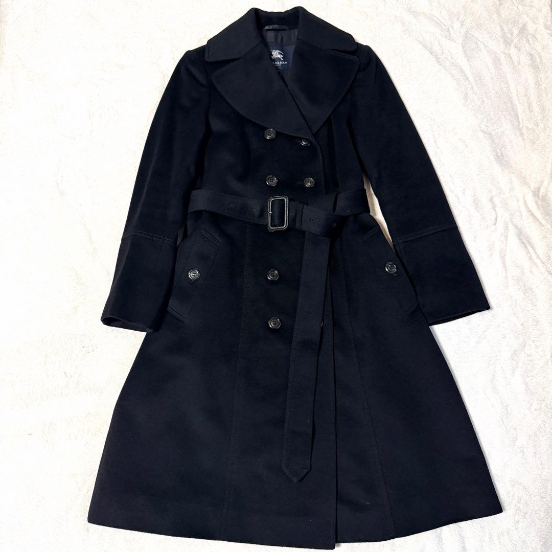 美品✨上質✨BURBERRY レディース ロングコート Aライン カシミヤ混 黒