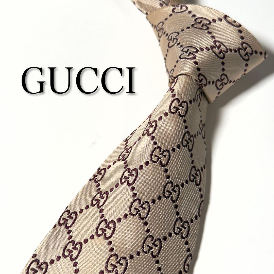 【良品】 GUCCI グッチ GG柄 イエロー系 ネクタイ