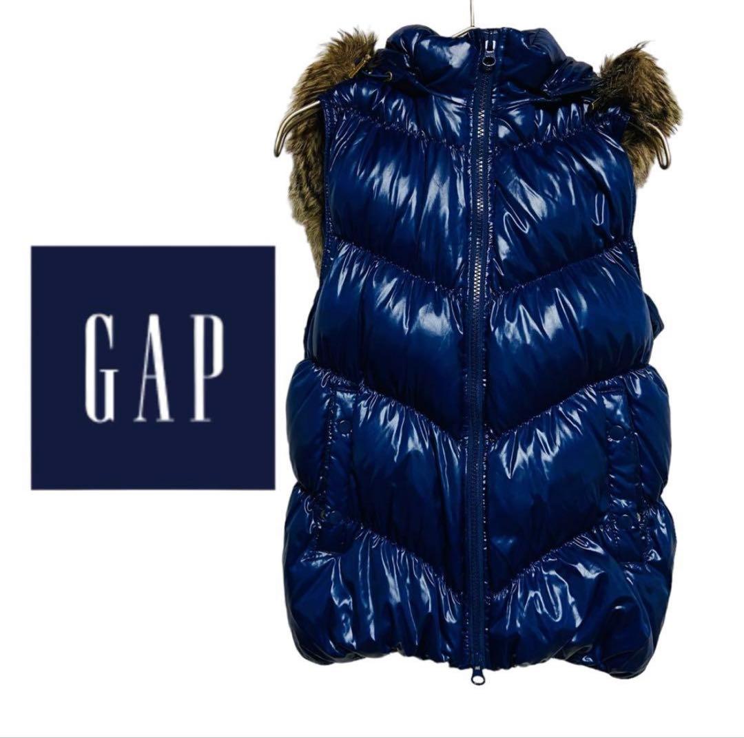 ギャップGAPダウンベスト　ファーフード付き　S　ブルー
