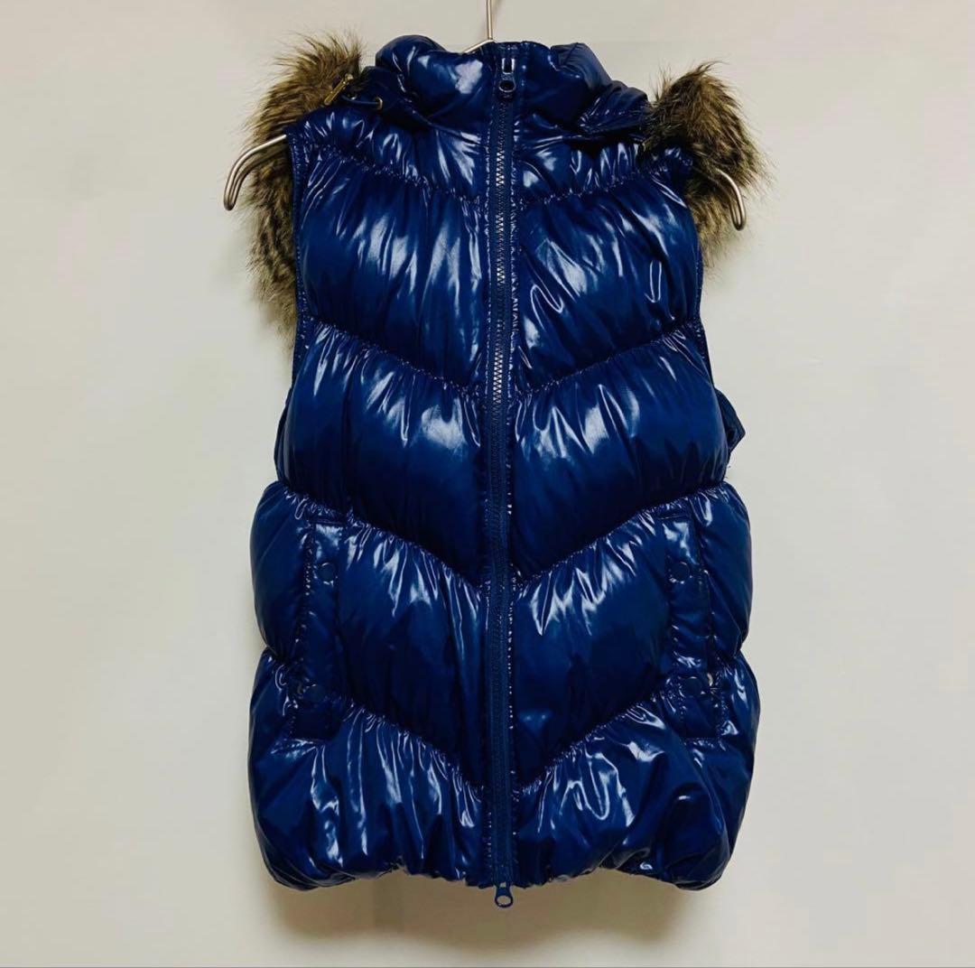ギャップGAPダウンベスト　ファーフード付き　S　ブルー