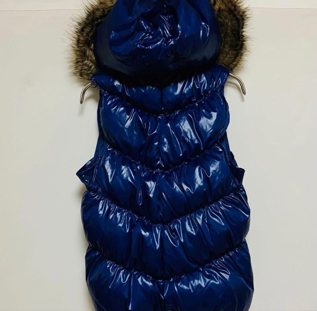 ギャップGAPダウンベスト　ファーフード付き　S　ブルー