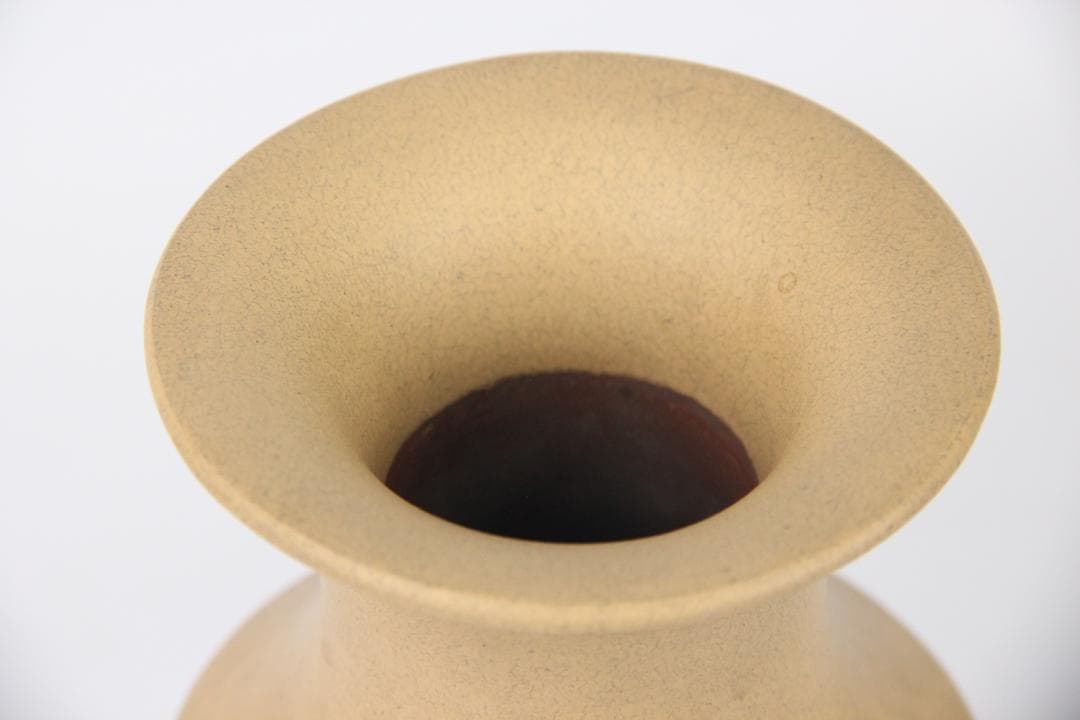 中国 宜興紫砂 段泥 松鳥図 寿峰写 刻絵 花瓶 宜興工芸 花器 Eo21-14