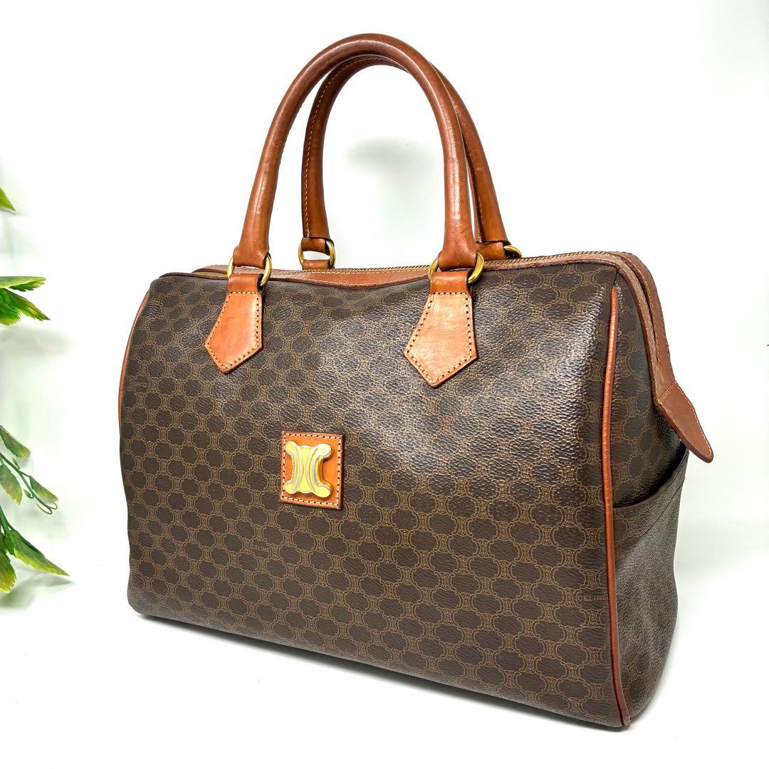 【格安ほぼ美品】CELINE セリーヌ マカダム柄 ボストンバッグ 金色モチーフ