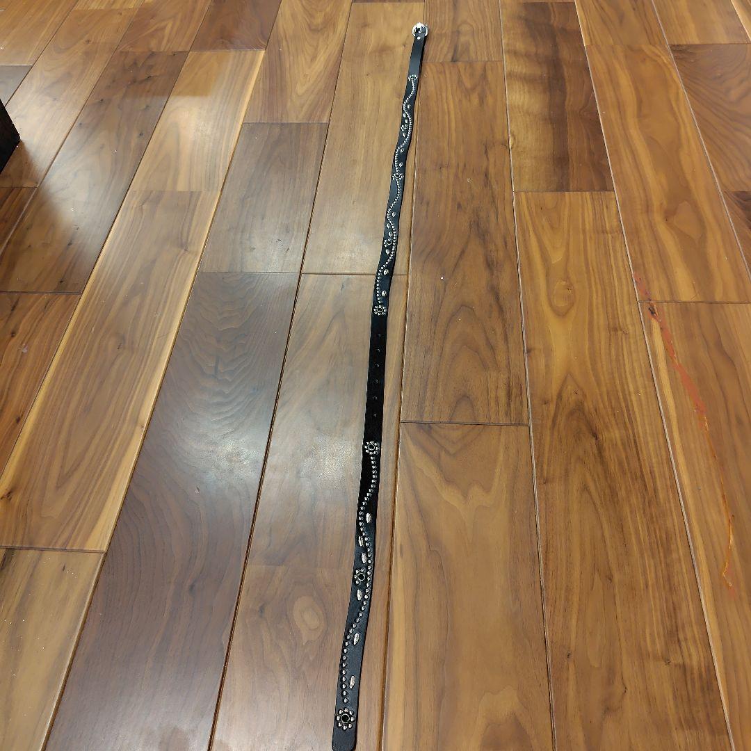 フラワー緑■本革レザーフルスタッズナローベルト☆グリーンエメラルドシルバー