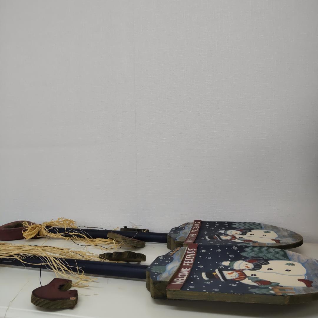 80cm+　クリスマス　重厚　木製スコップ　2点　スノーマン　カントリー　大きい