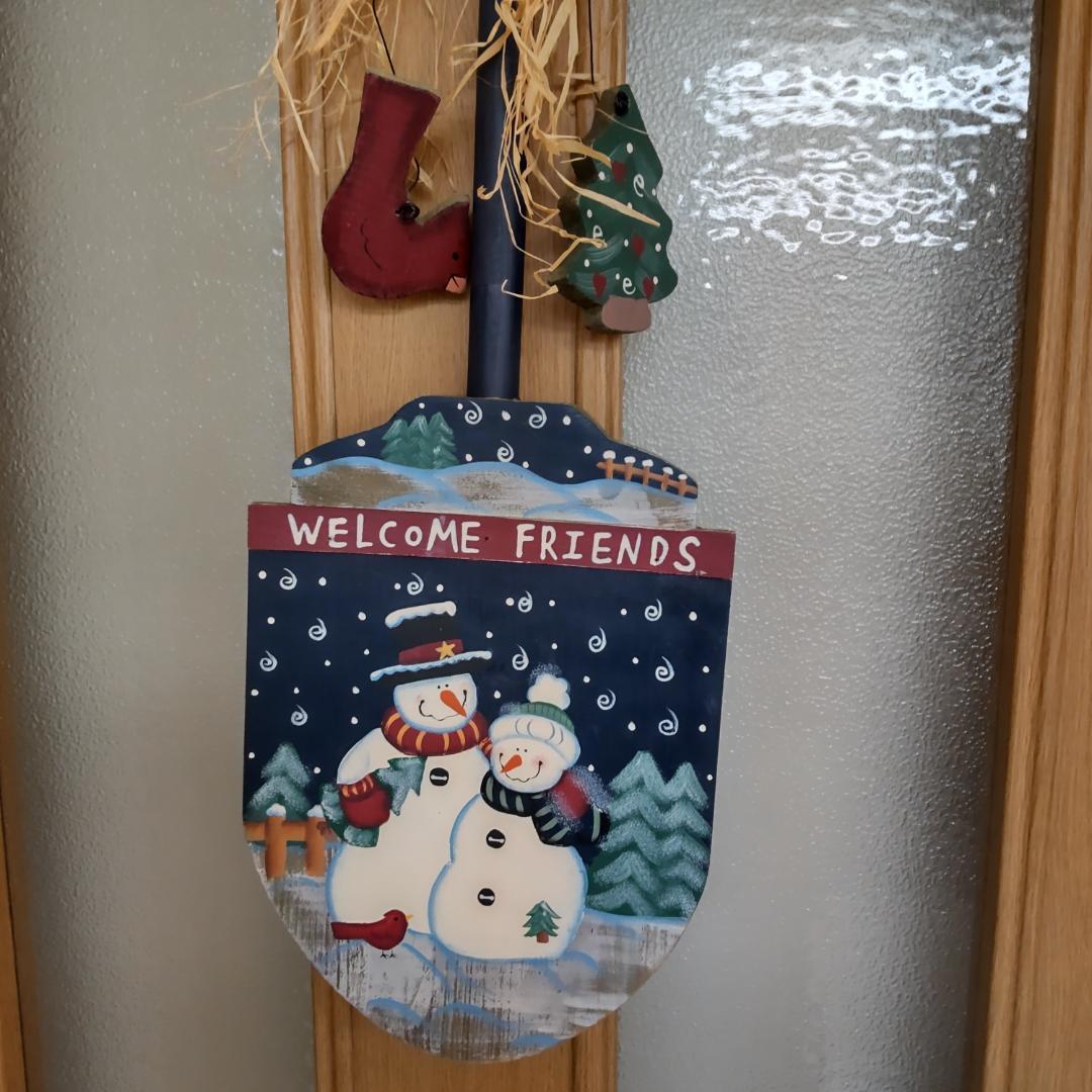 80cm+　クリスマス　重厚　木製スコップ　2点　スノーマン　カントリー　大きい