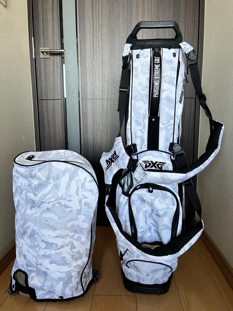 美品pxg スタンド型キャディバッグ　迷彩柄　カモフラ　ライトグレー　9型　軽量
