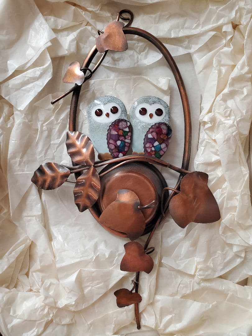 フクロウの壁掛けオルゴール　北一硝子