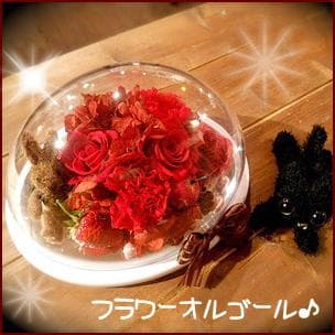 プリザーブドフラワー オルゴールドーム 赤いバラ ウサギ 星に願いを