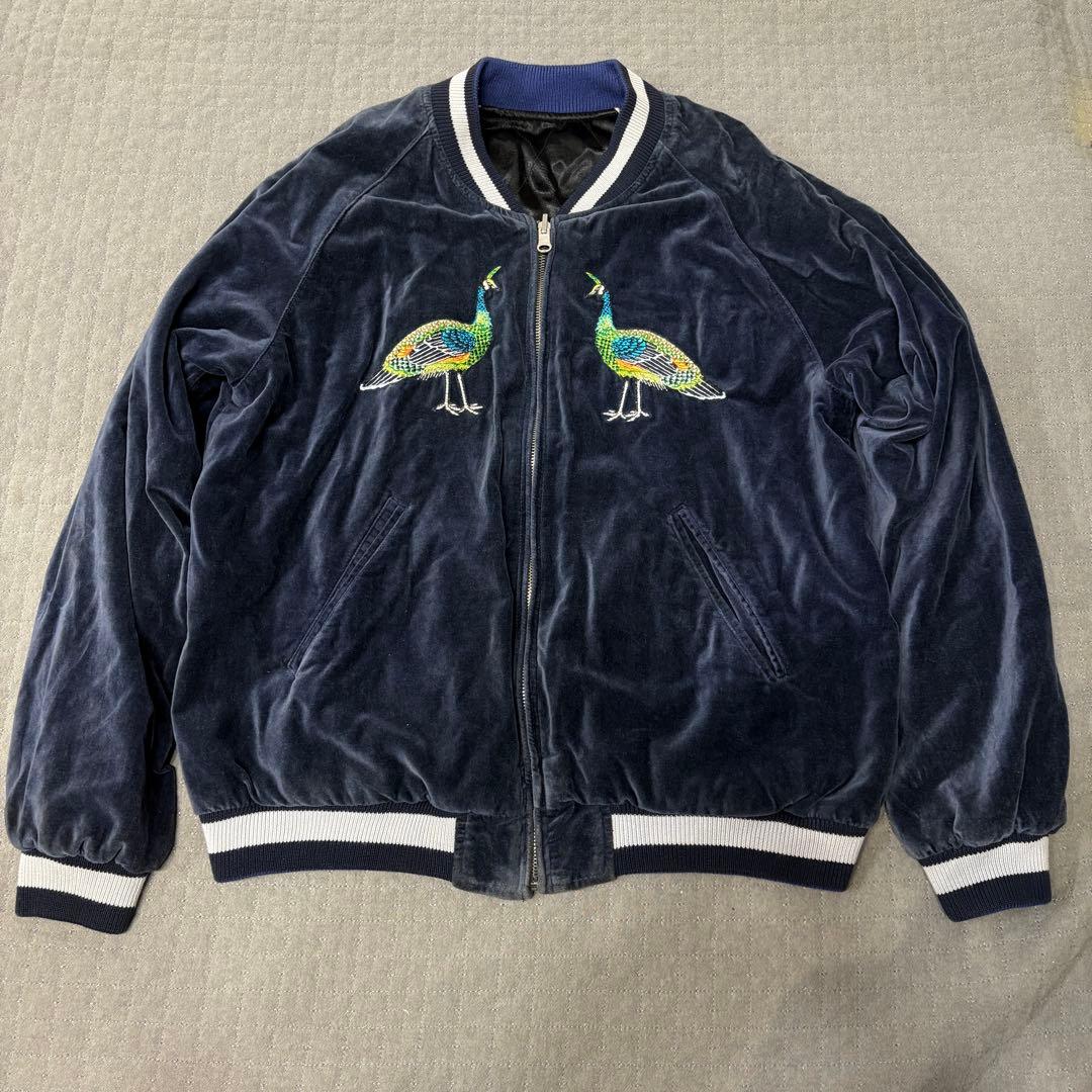 レア ドゥニーム 孔雀 刺繍 スカジャン リバーシブル サテン 別珍 大阪