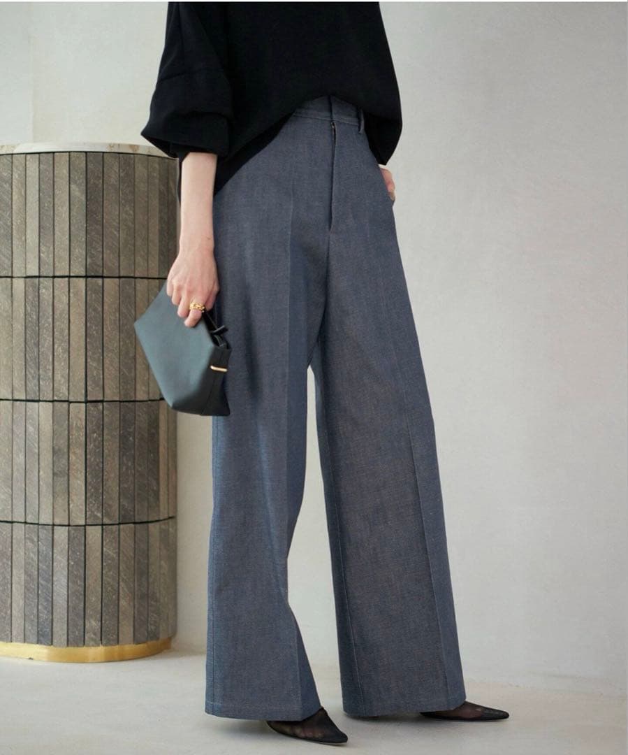 新品タグ付 定価24,750円 Plageリジッドデニムライクスラックス 34