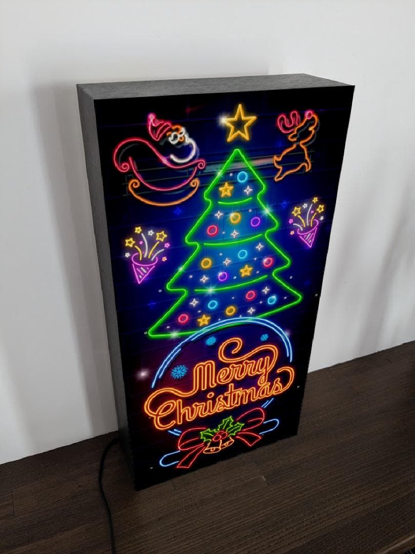 【Lサイズ】メリー クリスマス ネオン系 照明 縦看板 置物 雑貨 ライトBOX