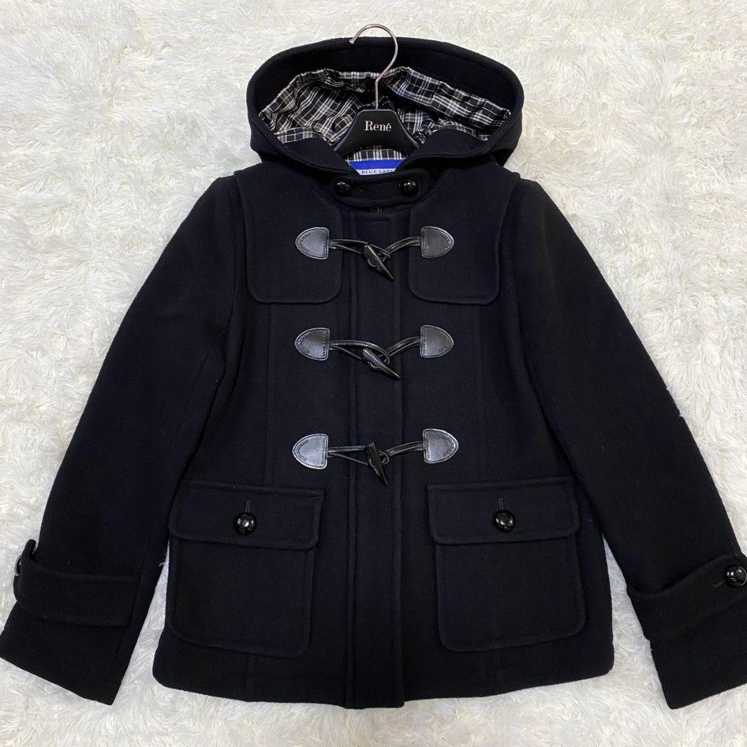 ●良品●　バーバリーブルーレーベル　ノバチェック　フード　ダッフルコート　黒