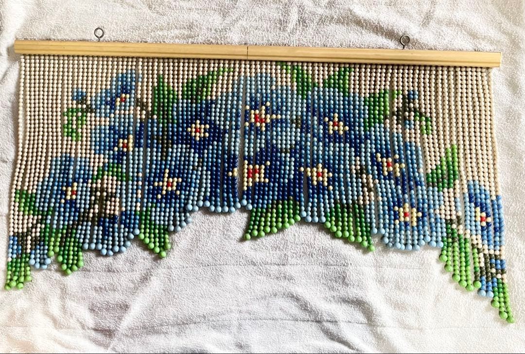 【昭和レトロ】【希少】ビーズのれん 青い花 デザイン