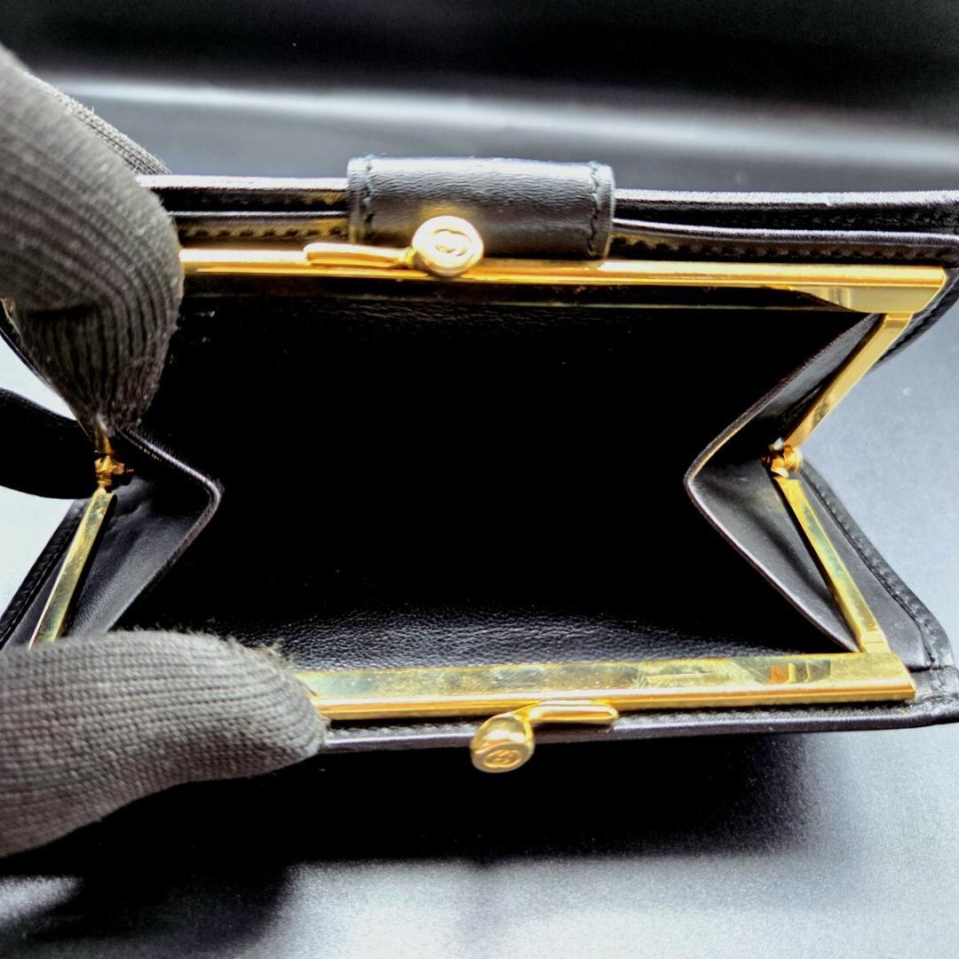 美品 グッチ GUCCI バンブー がま口 二つ折り財布 レザー ブラック