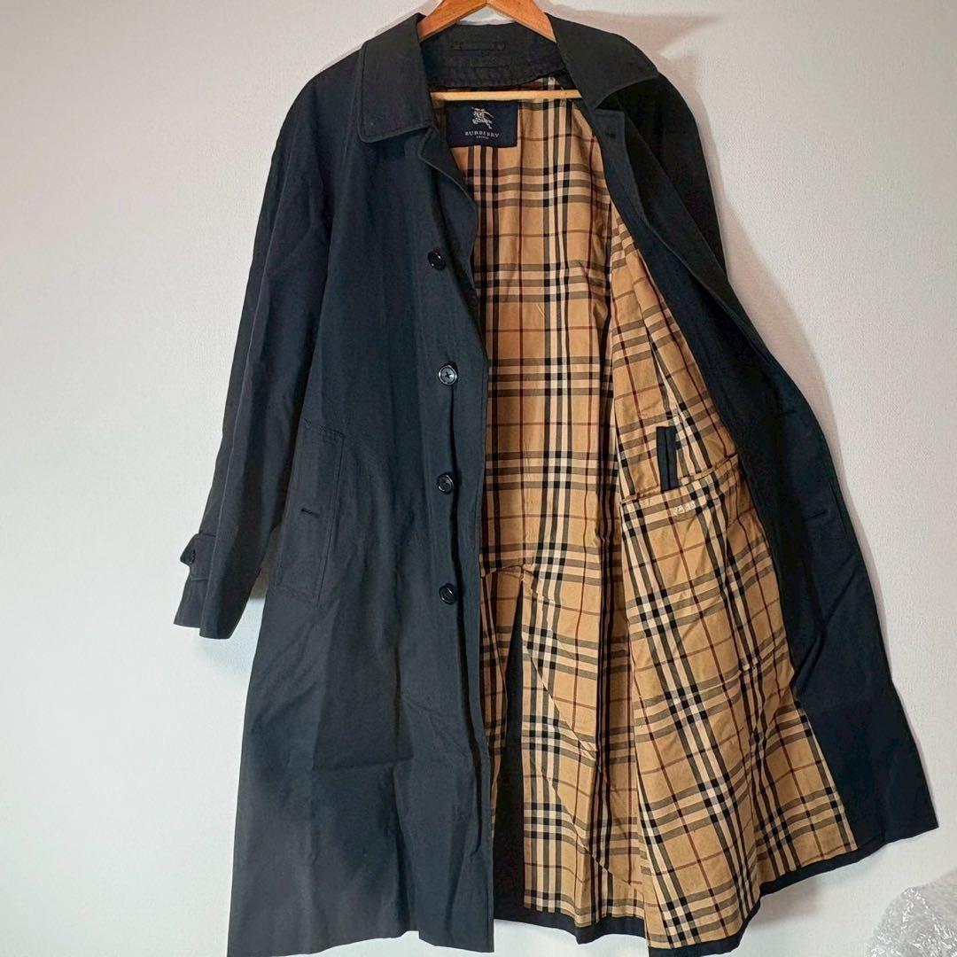 XXL相当　バーバリー　ロングコート　ブラック　ノバチェック