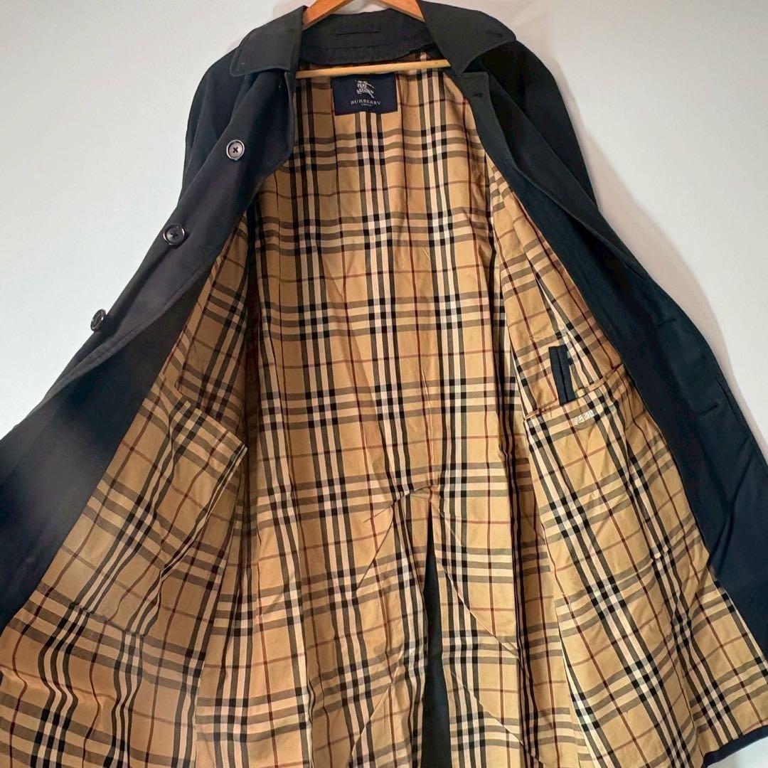 XXL相当　バーバリー　ロングコート　ブラック　ノバチェック