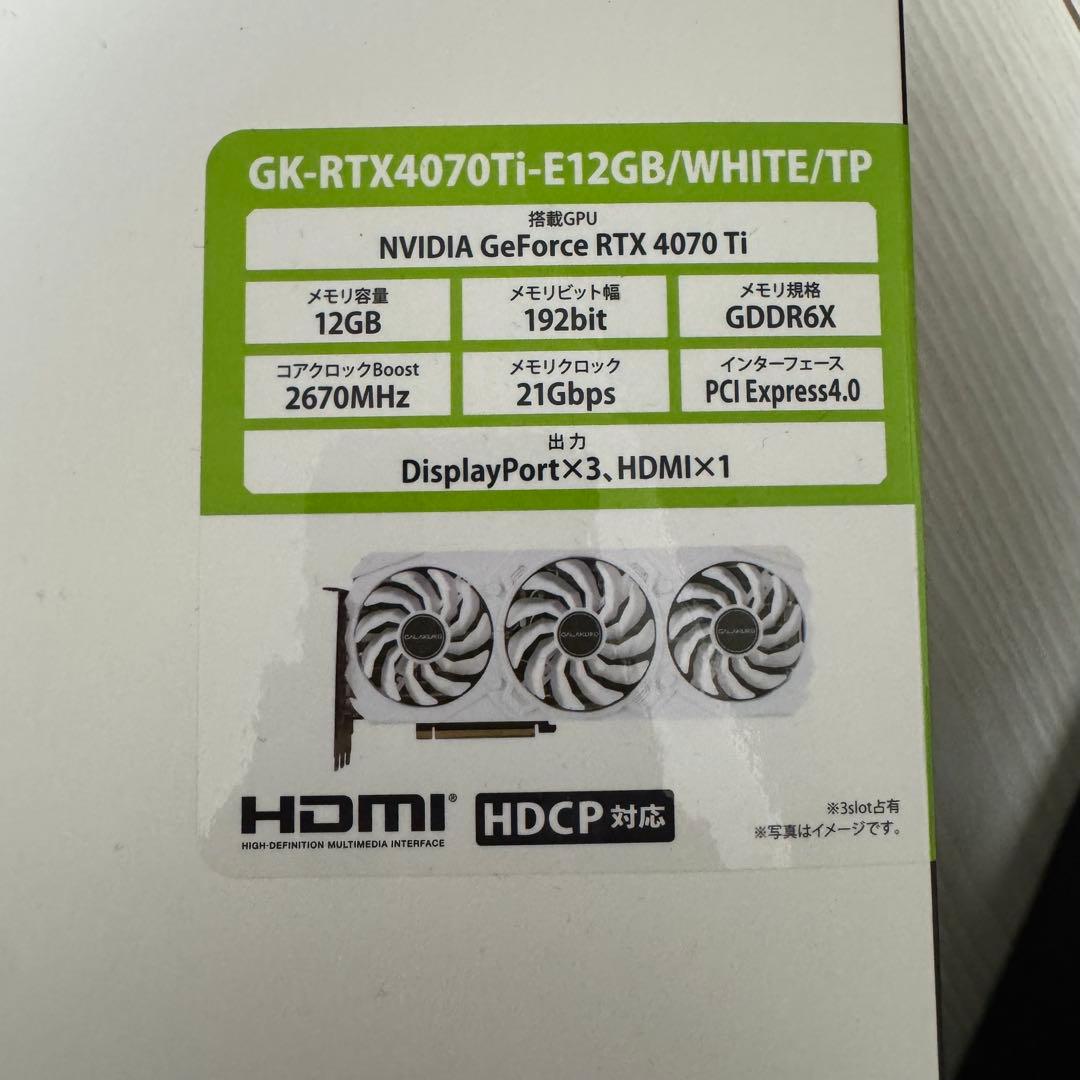 玄人志向 GK-RTX4070Ti-E12GB/WHITE/TP