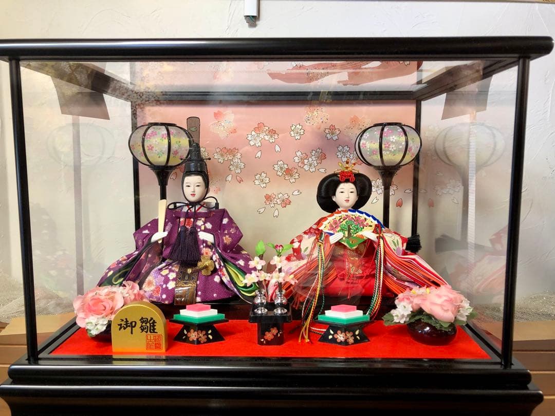 雛人形ケース飾り　ちりめん2人芥子サイズ