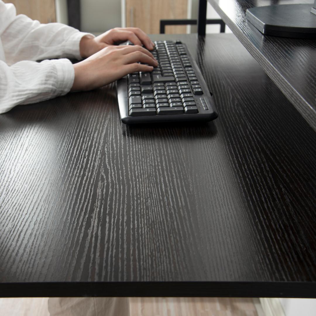 ダークブラウン】パソコンデスク キャスター付きで移動可能ラック付き ワークデスク