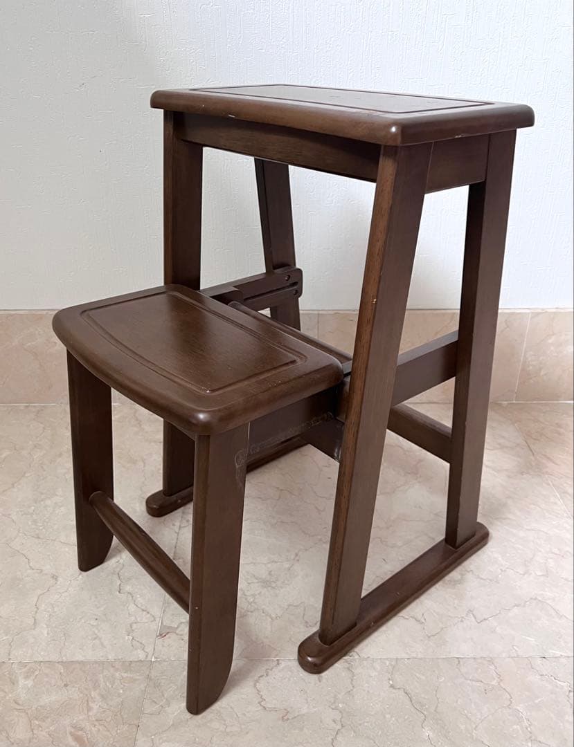 あずま工芸 レトロ 木製踏み台　2段式　ステップチェア