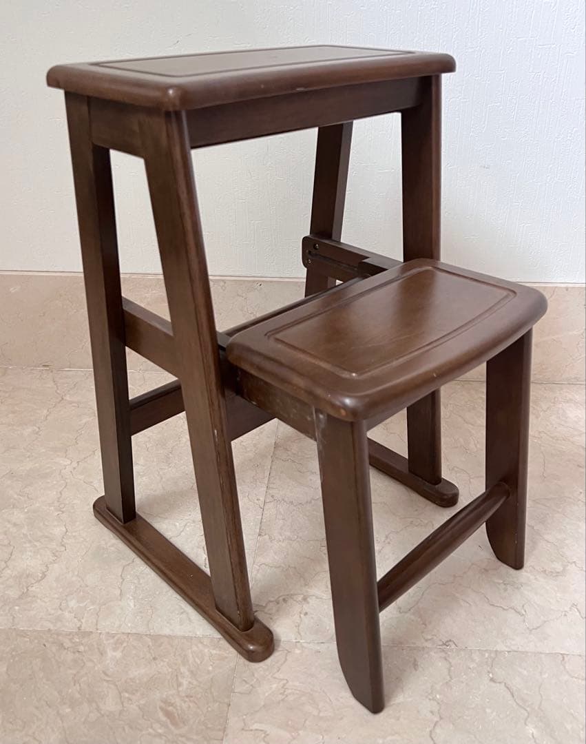 あずま工芸 レトロ 木製踏み台　2段式　ステップチェア