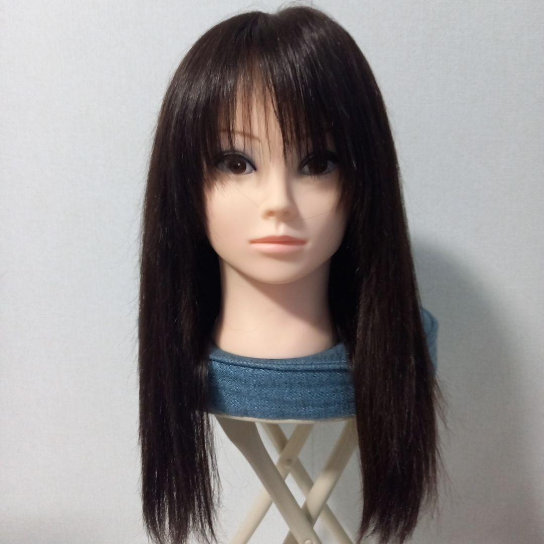 人毛100％　ダークブラウン ストレート　ロングウィッグ　医療用