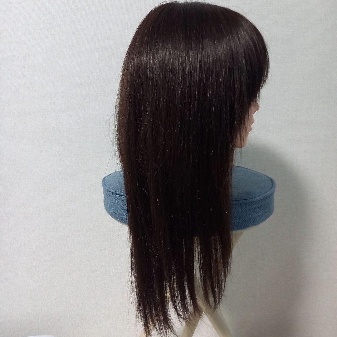 人毛100％　ダークブラウン ストレート　ロングウィッグ　医療用