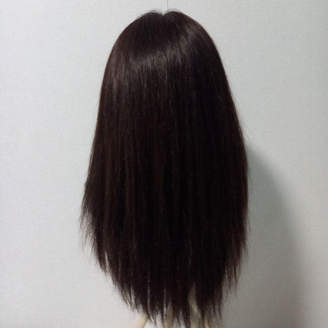 人毛100％　ダークブラウン ストレート　ロングウィッグ　医療用