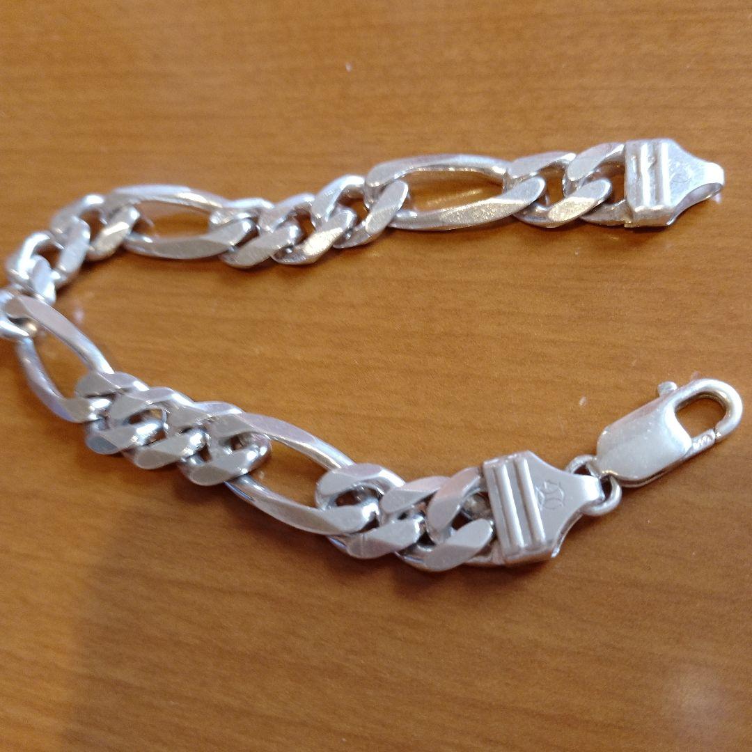 ブレスレット メンズ シルバー925 ヴィンテージ イタリア製 フィガロチェーン
