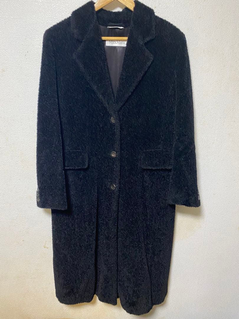美品/MAX MARA/アルパカ／チ エスターコート/40/black/白タ グ