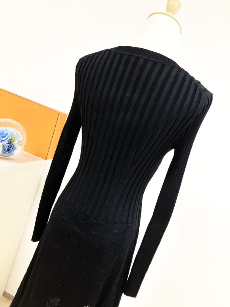 極美品　HERMES シェーヌダンクル　ワンピース　リブ　フレア　シルク　黒