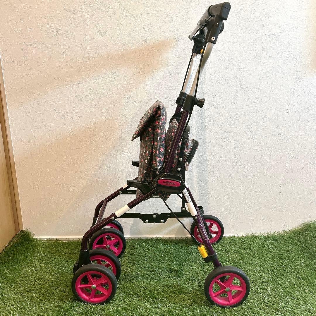 シルバーカー withone タイニーW 花柄 多少の傷あり 良品　紫　ピンク