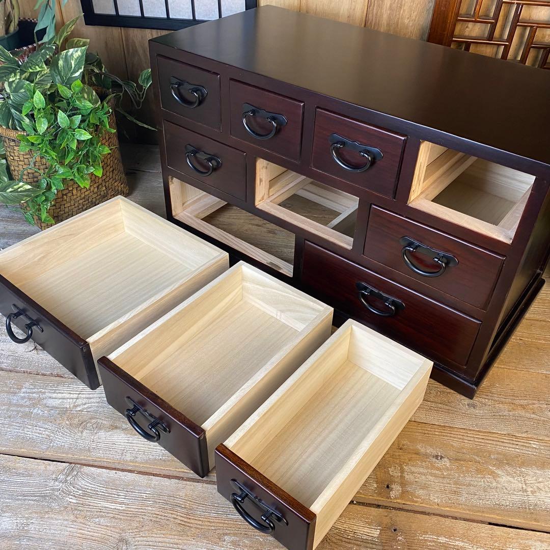大幅値下げセール中！民芸家具桐無垢多引き出しチェスト二点セット木製多収納飾り棚