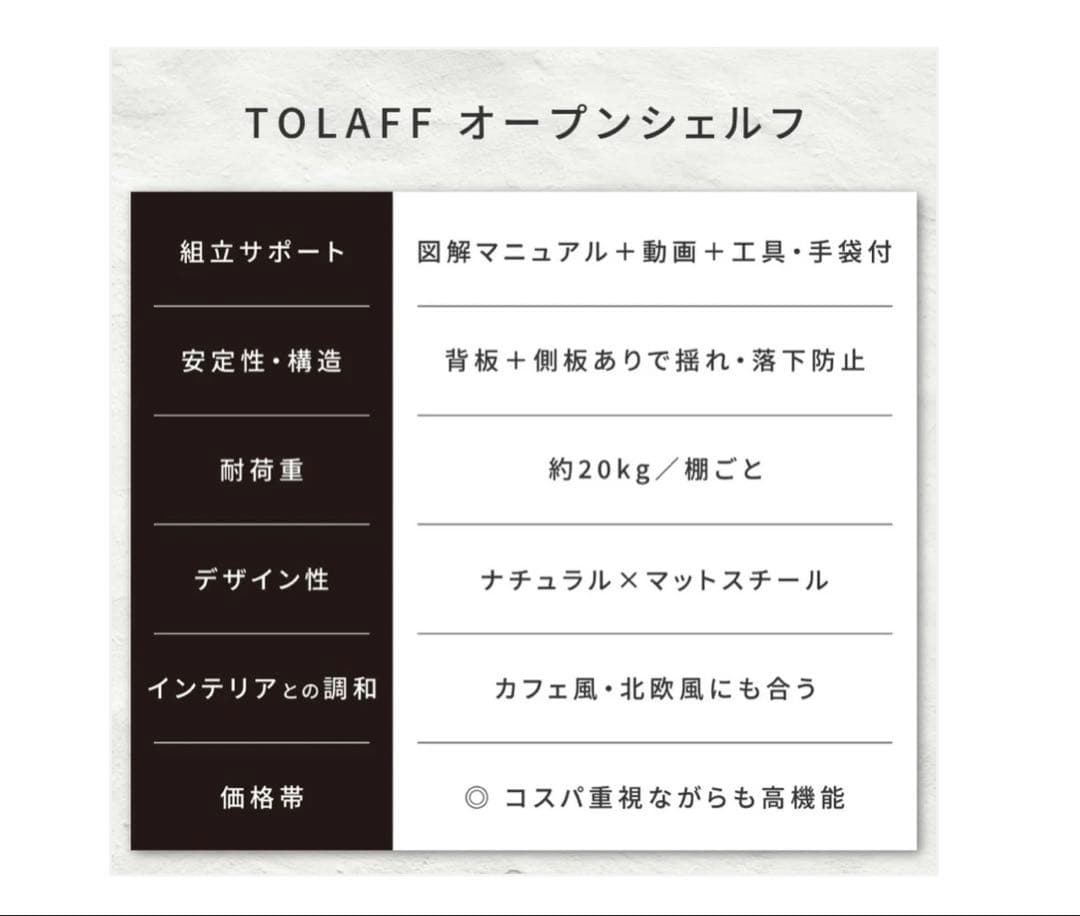 #3090 オープンシェルフ　5段 TOLAFF 木製ラック 142cm 5段