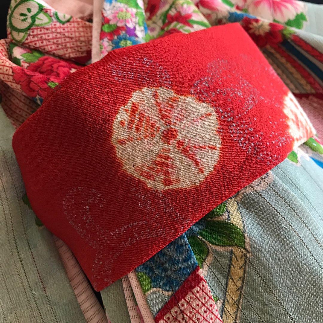 ＊ 市松人形 10号 単衣 縦絽 アンティーク 着物 帯