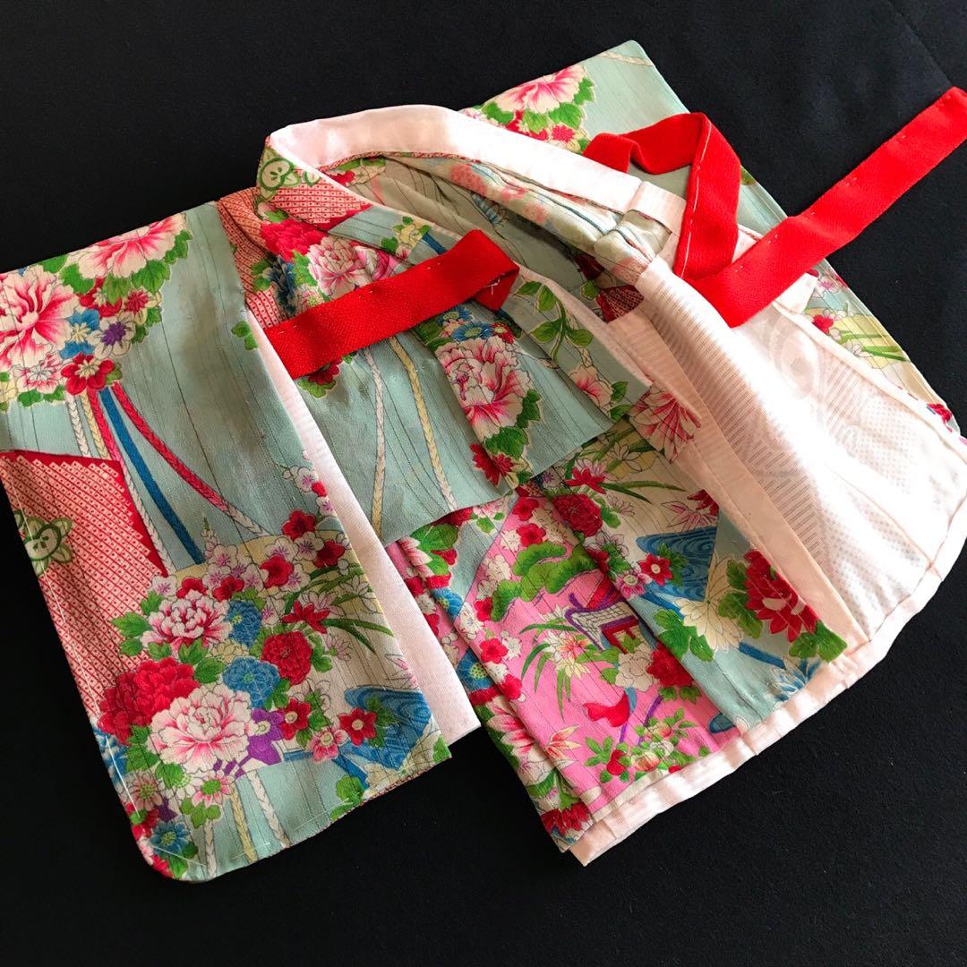 ＊ 市松人形 10号 単衣 縦絽 アンティーク 着物 帯