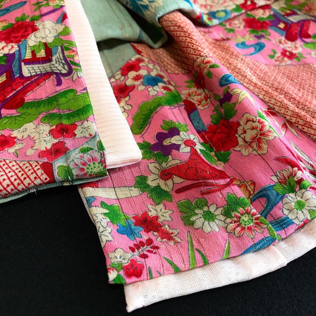 ＊ 市松人形 10号 単衣 縦絽 アンティーク 着物 帯