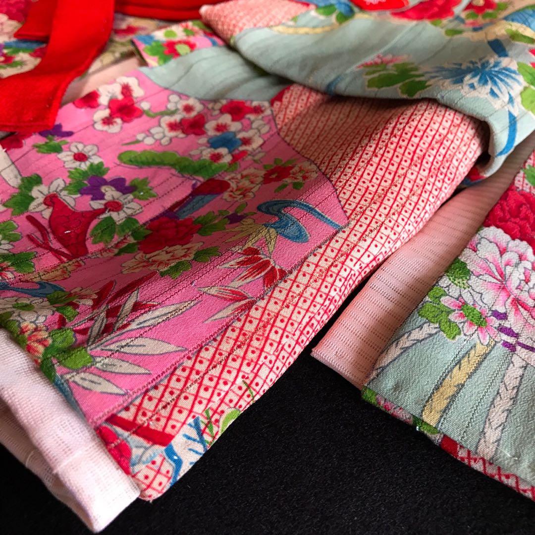 ＊ 市松人形 10号 単衣 縦絽 アンティーク 着物 帯